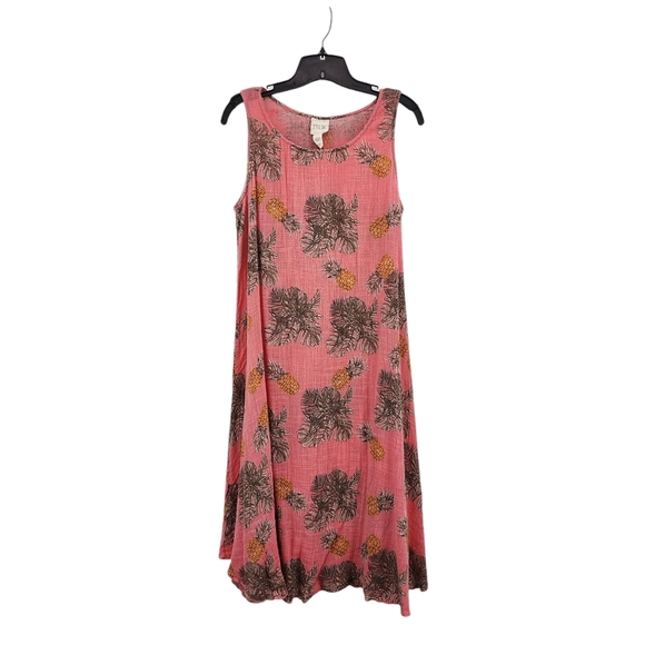 Sand & Spirit Women's 100% Cotton Sleeveless Sundress Pineapple Tropical - L - Picture 1 of 5